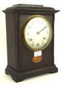 A 20th century British Jerome painted wooden mantel clock, with parquetry decoration to front,