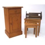 A pine pot cupboard, small nest of two tables,