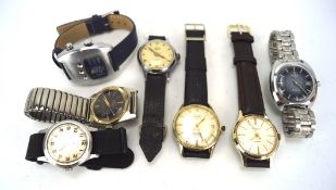 Seven vintage gents wristwatches, to include a Sicura Instalite 17 jewel 'jump hour',
