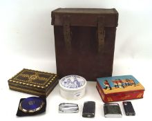 An assortment of collectables including a parquetry decorated box, a ceramic 'Rose Hand Cream' box,