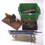 An assortment of vintage tools, to include a Quicksaw, Stanley Jigsaw stand, drill bits,