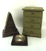 Assorted wares, including a contemporary green painted table top chest of four short drawers,