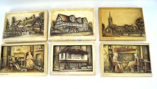 A collection of six Ivorex hand painted wall plaques, to include Shakespeare's Birthplace,