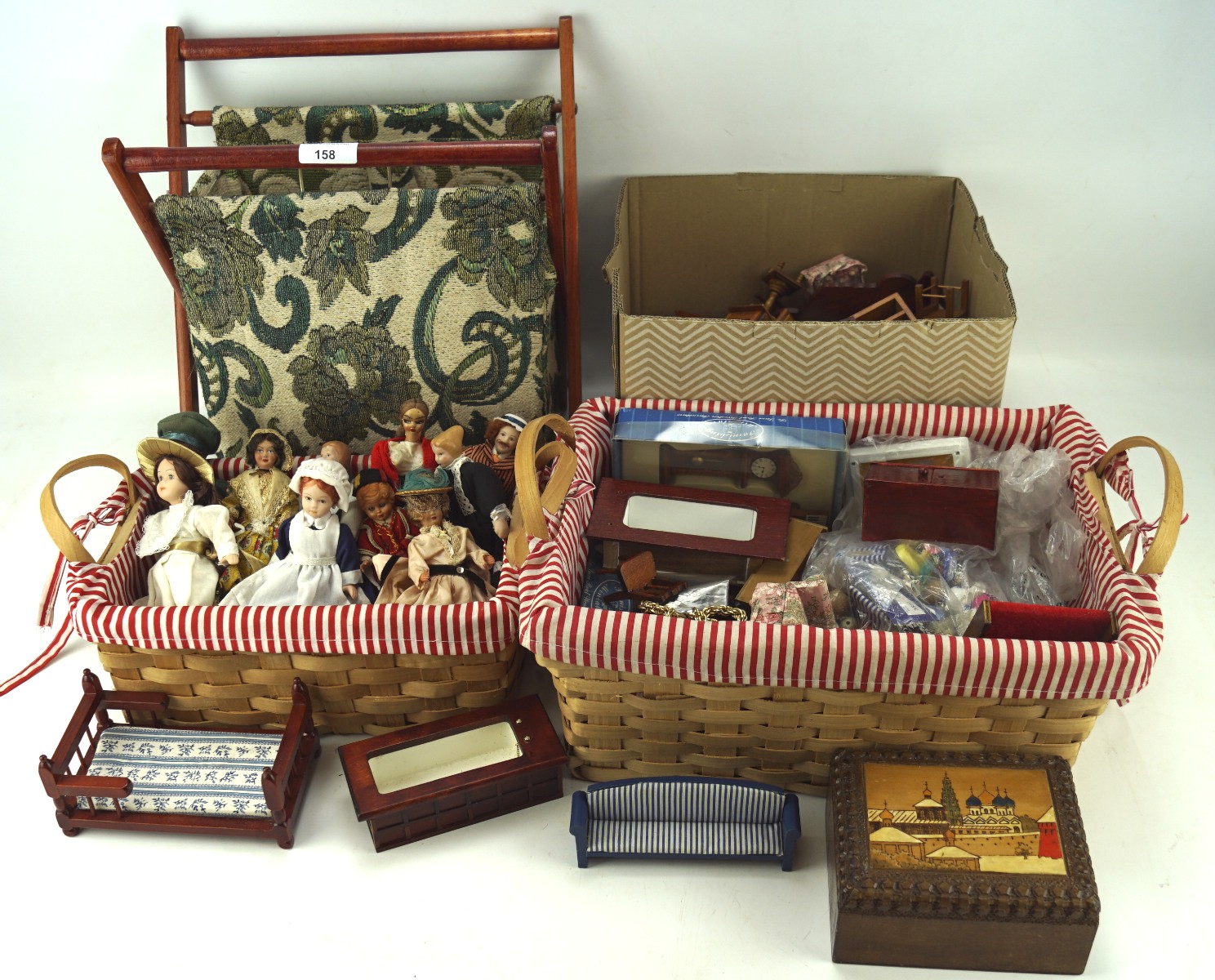 A large collection of dolls and dolls house furniture,