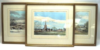 Three Michael Barnfather signed prints, all depicting village landscapes, all framed and glazed,