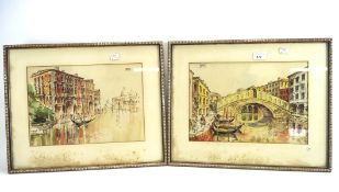Shirley Machon, two 20th century watercolours depicting Venetian scenes, 23cm x 34cm,