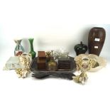 An assortment of collectables, including a glass bowl, Italian ceramic vase, metal octagonal tray,