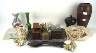 An assortment of collectables, including a glass bowl, Italian ceramic vase, metal octagonal tray,