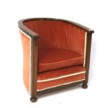 A late 19th/early 20th century mahogany tub chair, with upholstered seat and back,