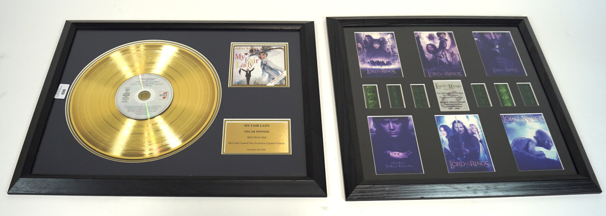 Film memorabilia, comprising a Lord of the Rings trilogy limited edition 35mm film cells,