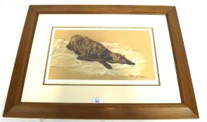 Debbie Gillingham, signed limited edition print depicting a greyhound, numbered 71/495, 40cm x 22cm,