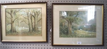 Two watercolours attributed to Helen Edwards, both depicting country landscapes, 33cm x 23cm,