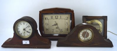 Four wooden cased mantel clocks, to include a Smiths 8 day,