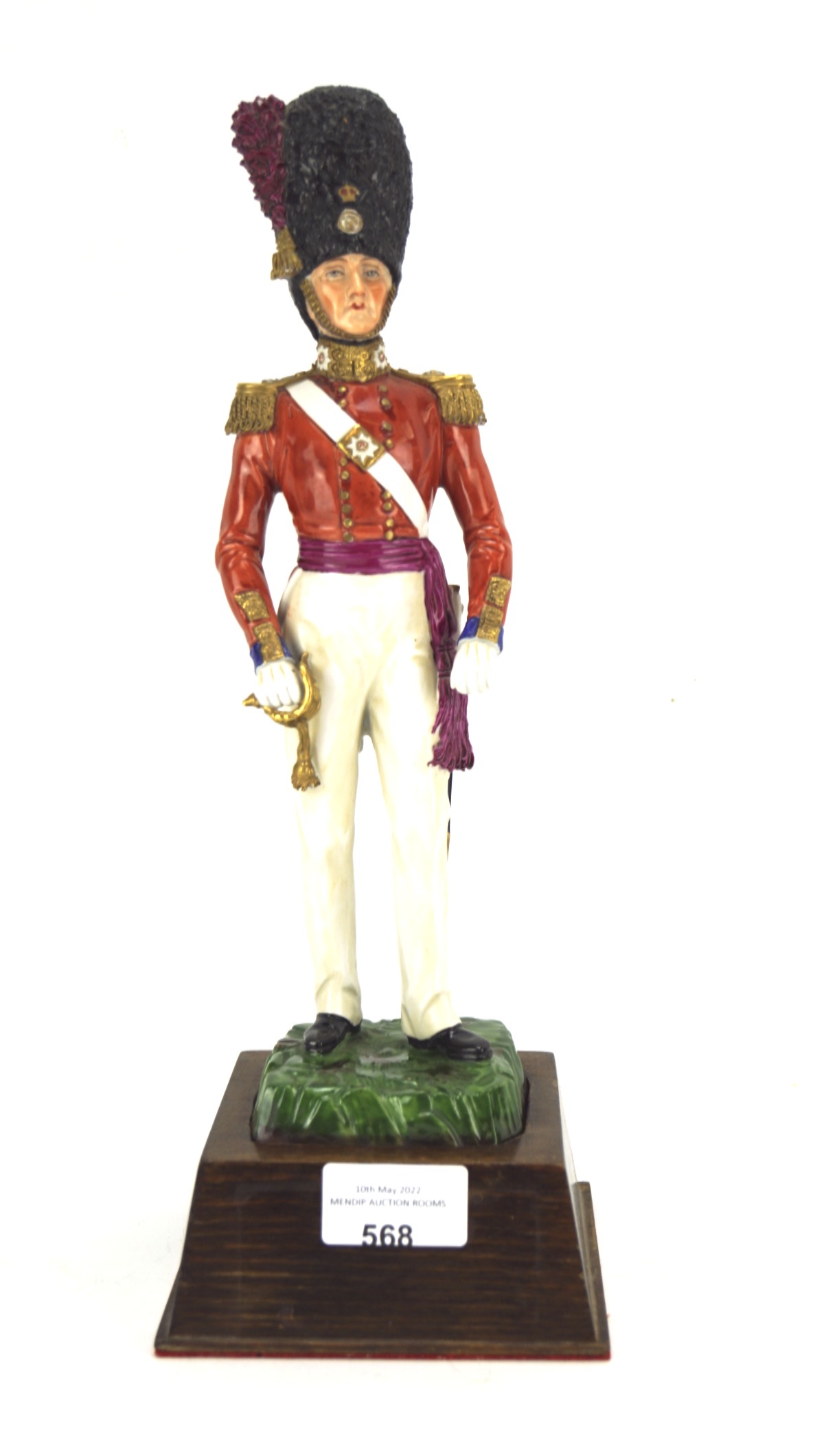 A contemporary Sitzendorf porcelain military figure, Coldstream Guards, 1832, numbered 1616/0,