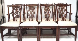 A set of eight Chippendale chairs, comprising six dining chairs and two carver chairs,