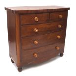 An early 20th century mahogany veneered chest of two short over three long drawers,
