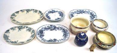 An assortment of ceramics, including a blue and white ginger jar, Coalport dish, Copeland dish,