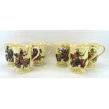 Six Sylvac tankards, each featuring an image of a historical figure dressed as a knight,