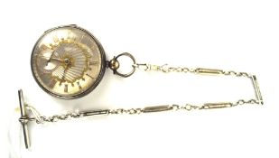 A Victorian silver cased open face single fusee pocket watch with fancy link Albert chain,