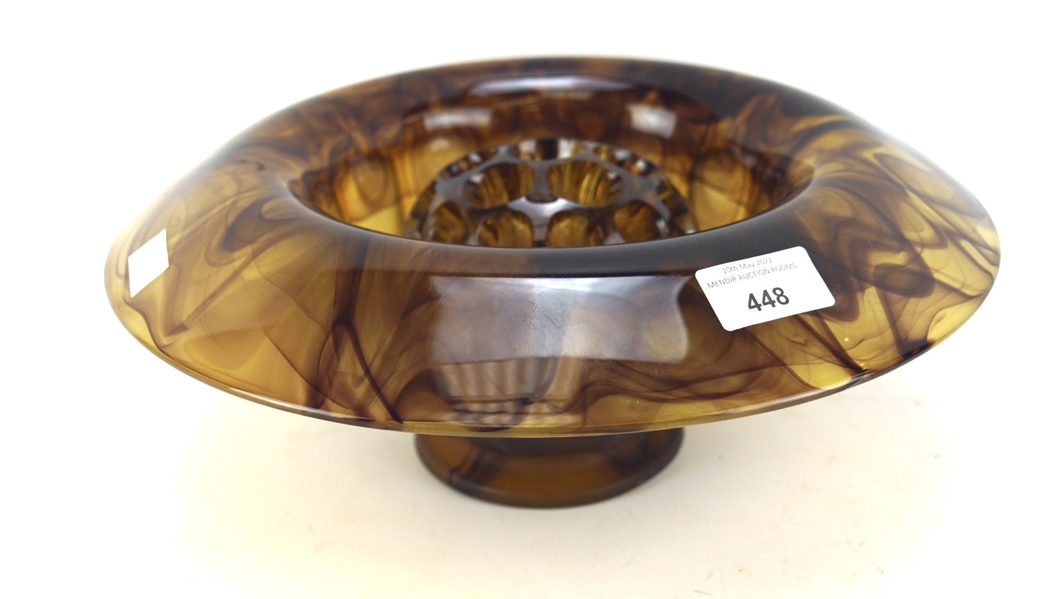 A vintage Davidson coloured glass flower dish with posy holder,