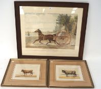 Three framed prints, comprising a pair by Victor Borie depicting cattle, 30cm x 23cm,