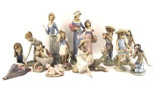 A large collection of Lladro, modelled as women and children, including 'Daisa 1977',