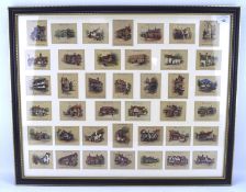 A framed and glazed collection of Wills cigarette cards, all featuring pubs and taverns,