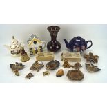 An assortment of Wade ceramics, including tortoises, a train station teapot,