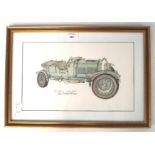 Robbie MacGregor, watercolour and ink painting, titled '1931 Bentley 4 1/2 Litre Blower',