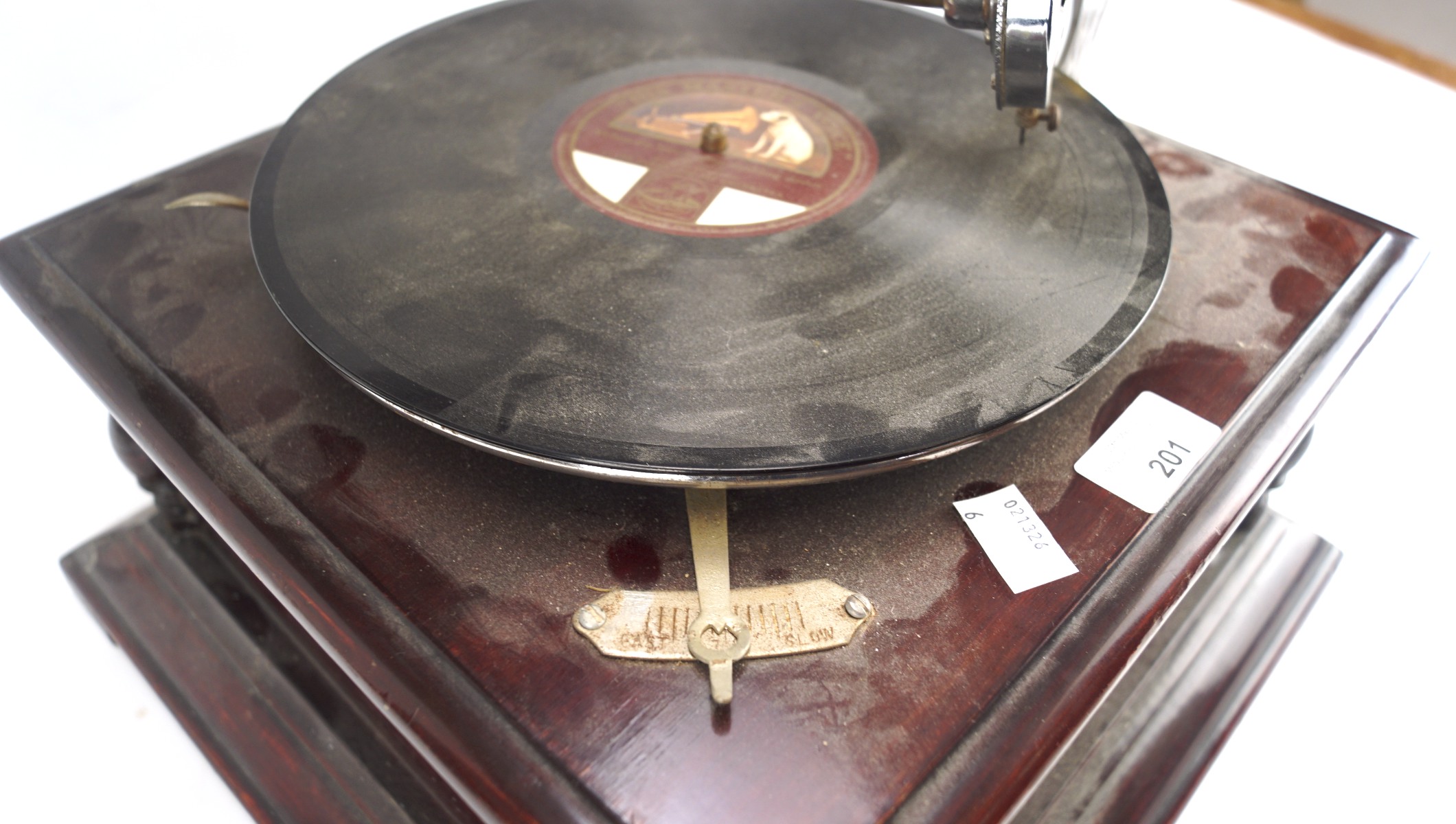 A 20th century gramophone with original horn, - Image 2 of 2