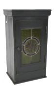 A vintage green painted pot cupboard with stained glass panel,