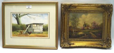 Two 19th & 20th century paintings, comprising a watercolour by David Fry depicting chickens,