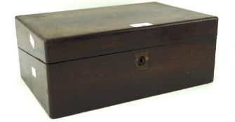 A 19th century mahogany writing box, the interior with a blue leather writing slope,