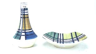 Two 1960s vintage Alvino Bagni Italian pottery items to include a vase and dish both in a Mondrian