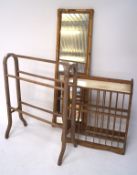 Three pieces of furniture, comprising a bamboo framed hall mirror,