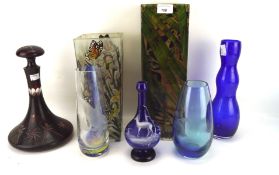 An assortment of glassware, including Caithness, Mary Gregory blue glass deer vase, ships decanter,