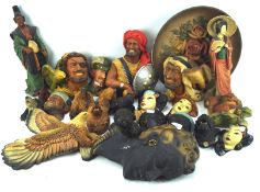 A large collection of Bossons chalk plaques, modelled as animals, women, historical figures etc,