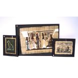 Three contemporary Egyptian parchments, each depicting traditional scenes,
