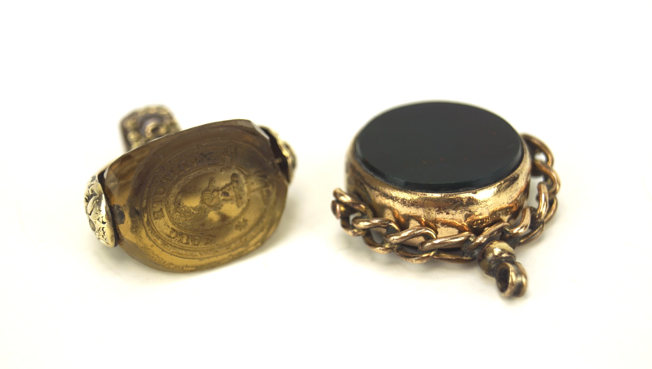 Two early 20th century metal fob/seals, one marked best rolled gold, - Image 2 of 2