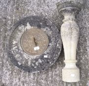 A stone composite sundial with metal dial inscribed 'Time Flies', on a moulded base,