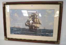 A Roy Scott coloured print, schooners under sail, framed and glazed, 100cm x 80cm (incl.