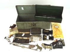 An assortment of collectables, including a 'Keep of the Grass' sign, lead animals, opera glasses,