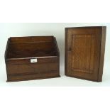 An early 20th century oak stationary box and a small oak tabletop corner cupboard, H32.
