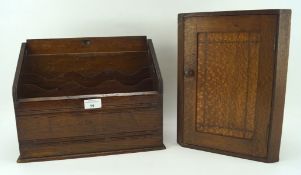 An early 20th century oak stationary box and a small oak tabletop corner cupboard, H32.