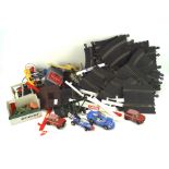 An assortment of Scalextric models and equipment, including cars, track, moniters etc,