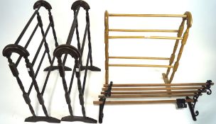 Three wooden clothes horses and a Dutch arier with metal brackets,