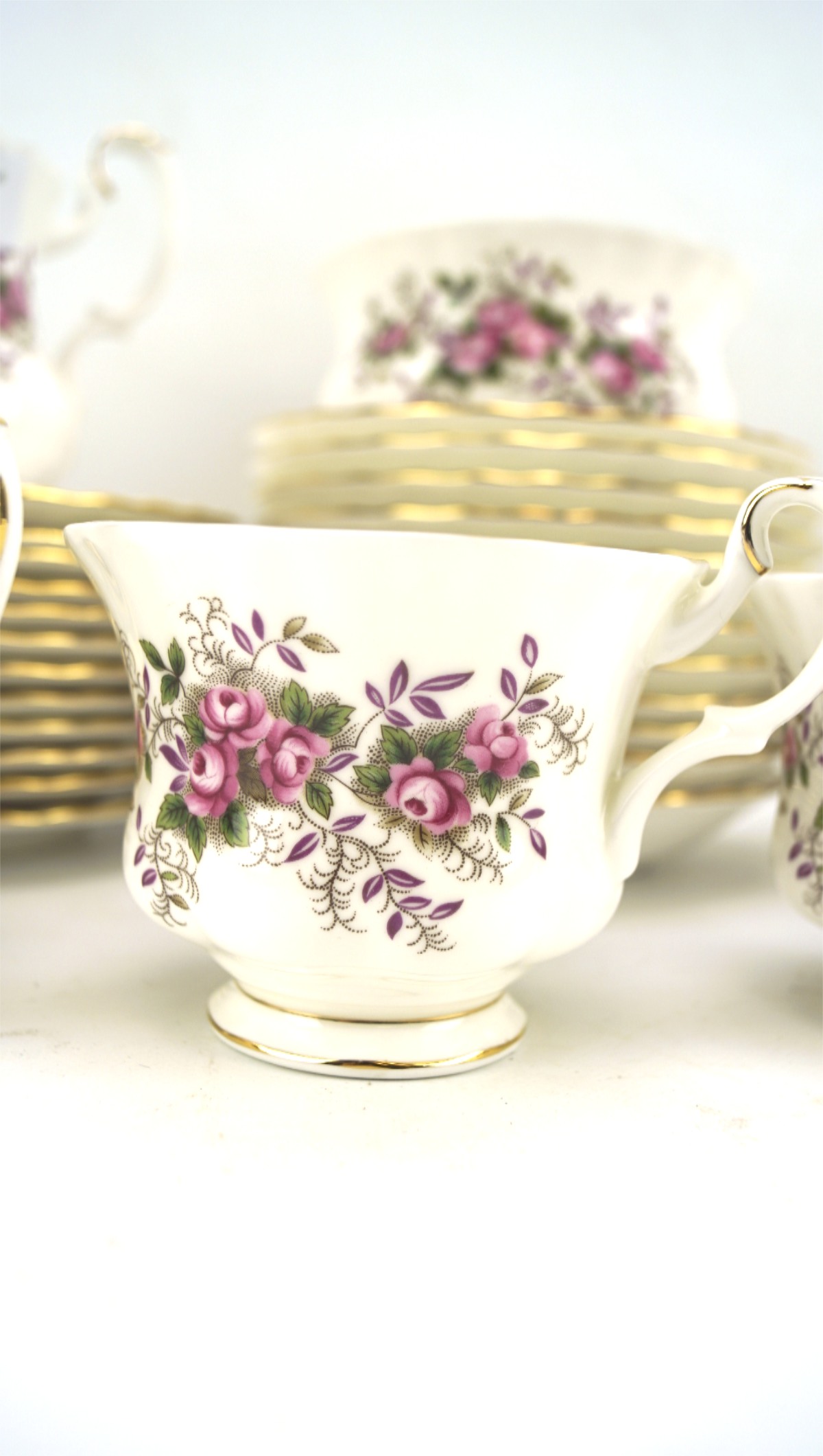A Royal Albert 'Lavender Rose' pattern part tea set, including tea cups, saucers, side plates, - Image 2 of 3