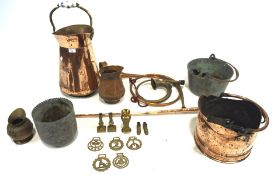 An assortment of brassware and other metalware, including a coal scuttle,