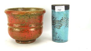 Toscane and Firenze 20th century Italian pottery items comprising a turquoise vase and a burnt