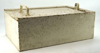 A white painted cast iron strong box, of rectangular form, with sliding lid, L46cm x D30cm x H16.